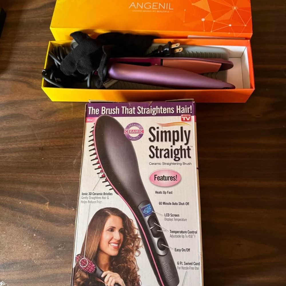 Simply Straight Hair Straightening Brush AND Angenil Hair Straightener- both NEW